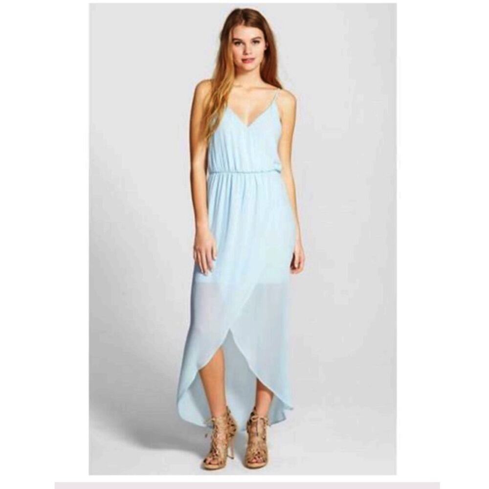 Lush Tulip Hem Maxi Dress in Aquamarine Faux Wrap Sleeveless